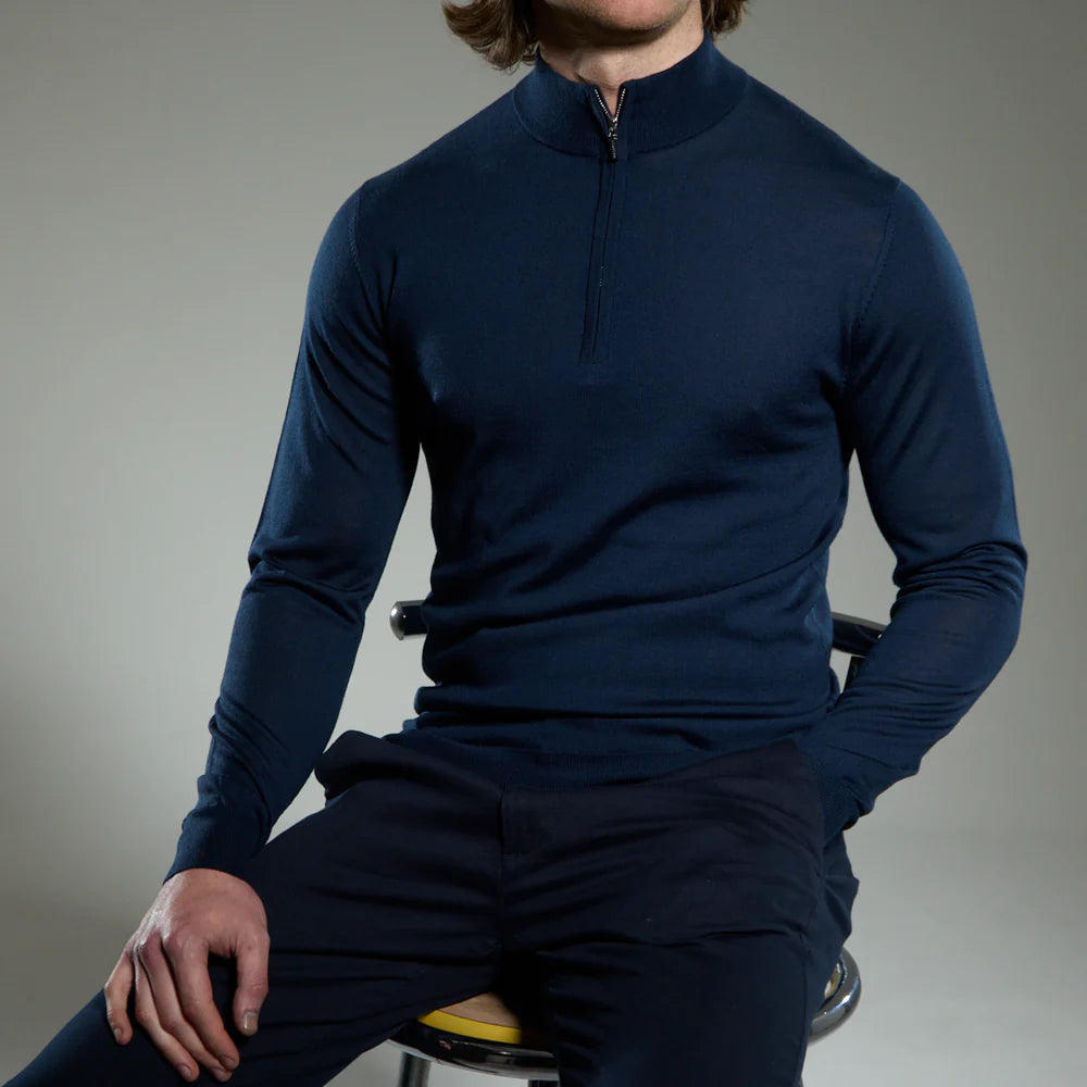 Malenzo Slim Fit ‘Amalfi’ 1/4 Zip - Navy
